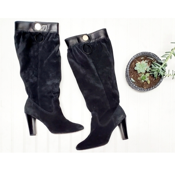 MICHAEL KORS Black Suede Slouchy Heeled Boots 10 - Picture 2 of 11